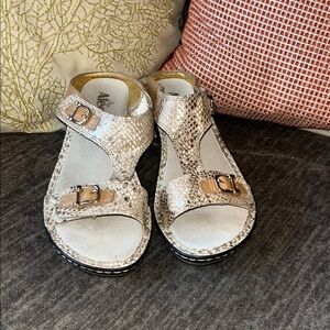 Alegria Gray and White Sandals with Decorative Perforations